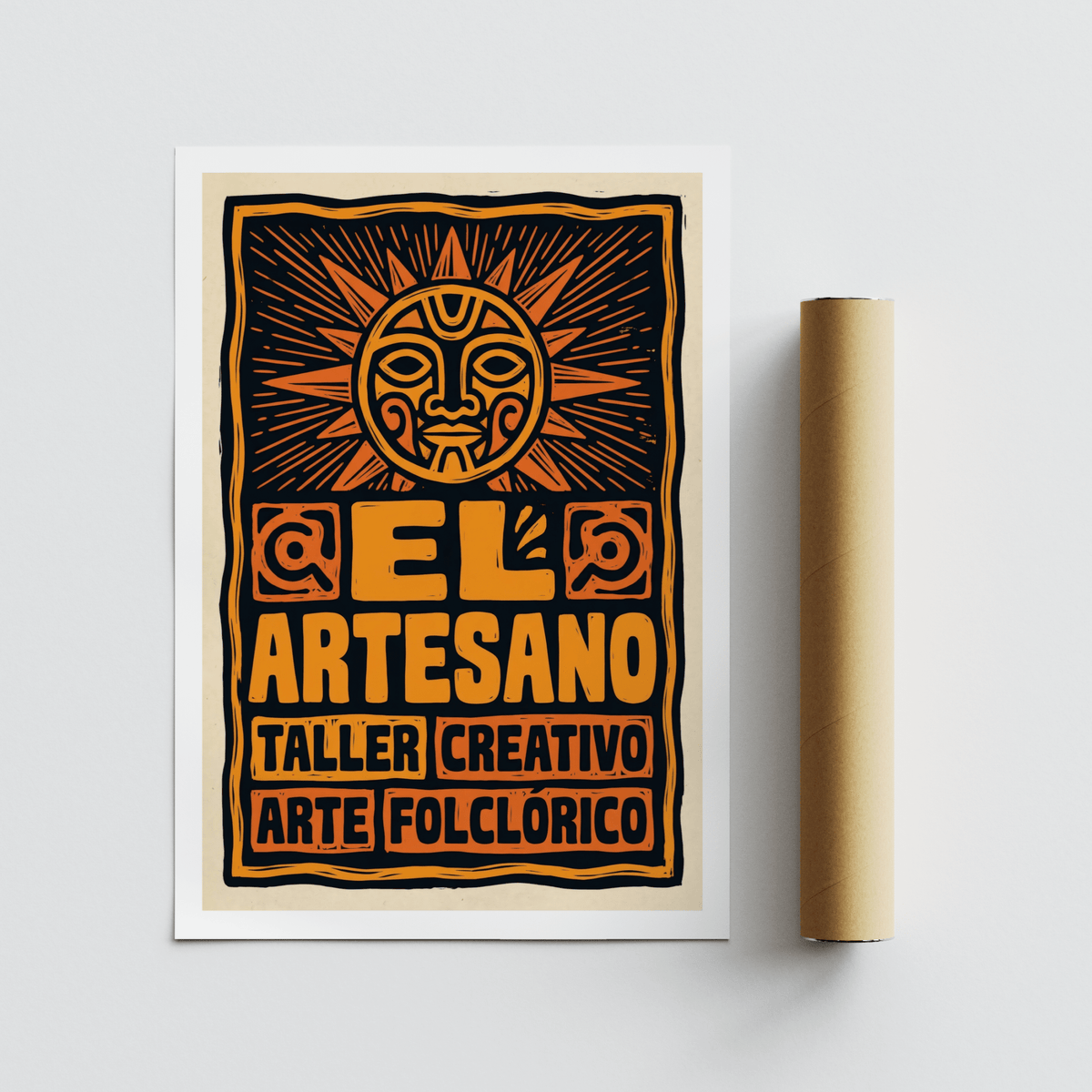 Letterpress-look wall art poster featuring TALLER CREATIVO and ARTE FOLCLÓRICO text