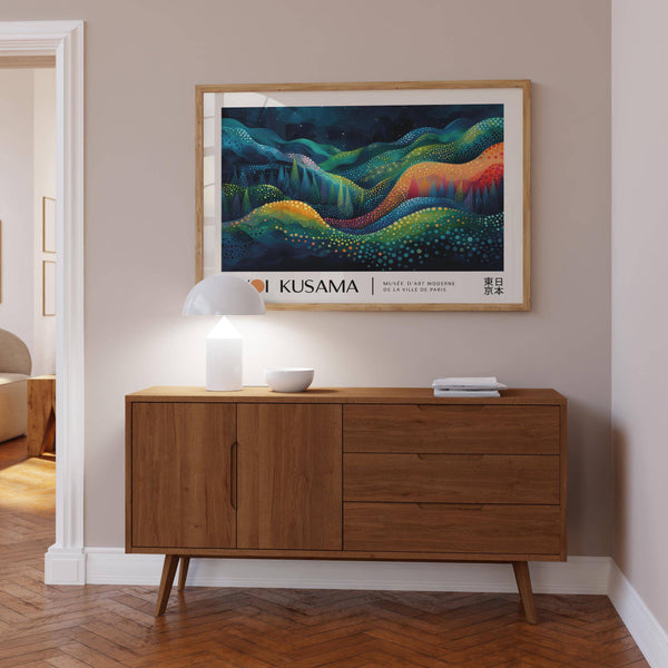 Wide format horizontal abstract art in vibrant dotted design