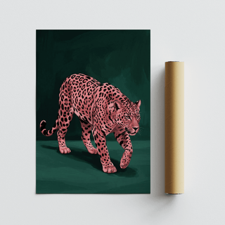 Pink Leopard Wall Art wall decor, features pink leopard and green background for study