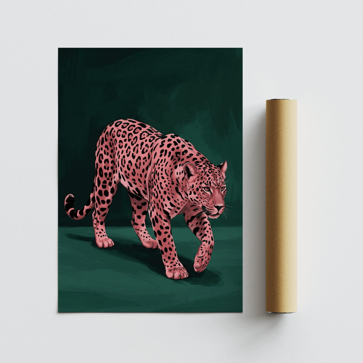 Pink Leopard Wall Art wall decor, features pink leopard and green background for study