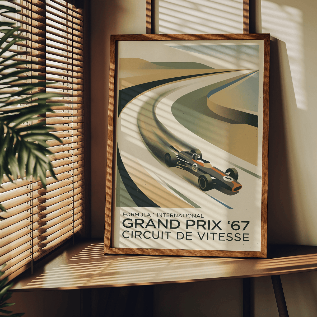Close view of Vintage Racing Art Print focusing on layered motion lines