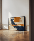 Blue and Orange Art poster featuring blue, orange brushstrokes for office decor