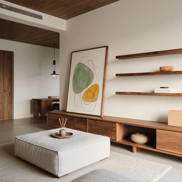 Muted Abstract Watercolor Art poster in Green and Yellow for entryway