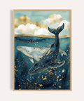 Whale Wall Art with Blue and Gold for a bedroom, wall art print