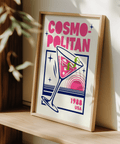 Cosmopolitan Cocktail Art Print in Pink and Blue for bar wall art decor