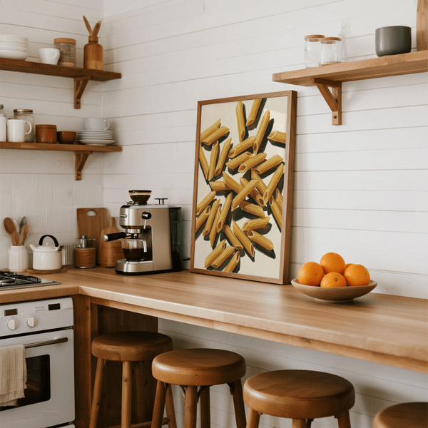 Beige and Yellow Pasta Penne Art for dining room art print display