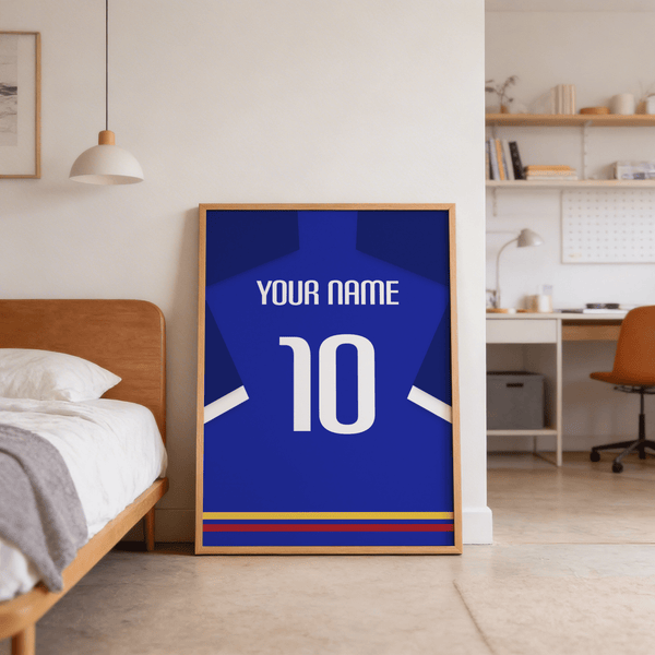 Centered view of a football shirt print with large 10 and name text at top