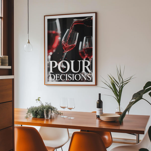 Gift for wine lovers featuring a cinematic red wine pour into a tilted glass.