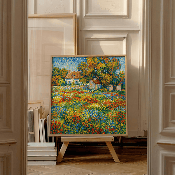 Colorful Floral Landscape Art multicolored print for entryway display