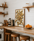Fusilli Pasta Art poster featuring beige and yellow in a dining room