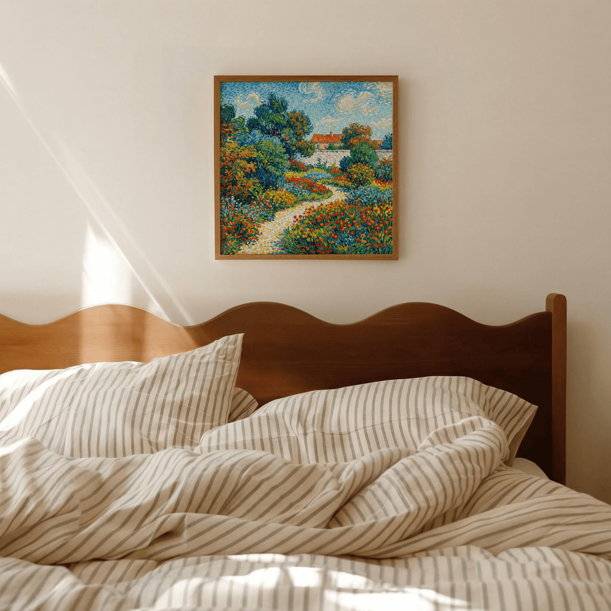 Colorful Flower Garden Print in Green and Blue hues, perfect bedroom decor poster