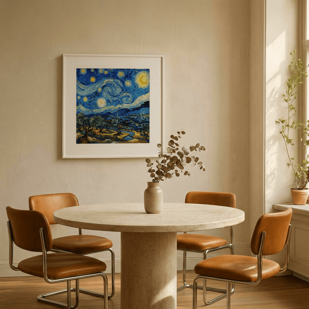Starry Night Art Print Blue and Yellow colors for home wall art