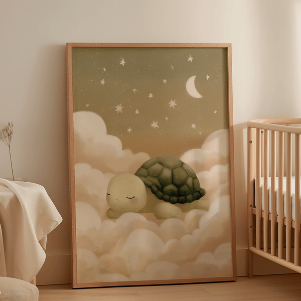 Cute Turtle Wall Art for nursery walls with white and beige hues