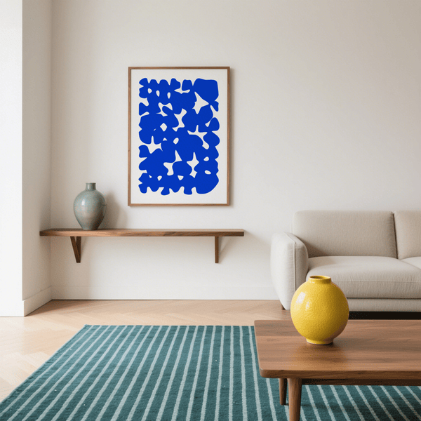 Modern Abstract Art for dining room, blue white abstract wall poster