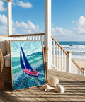 Vivid Sailboat Art Print in pink, blue, green shades for bedroom wall