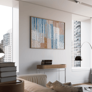 Pastel blue and pink abstract prints poster in blue, beige, pink for entryway wall art