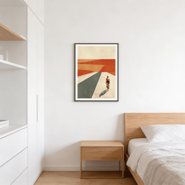 Modern graphic landscape poster highlighting vanishing point composition