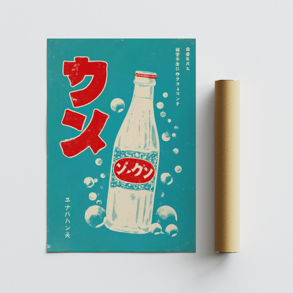 Japanese Drink Art wall decor, Blue Red White for lounge or kitchen