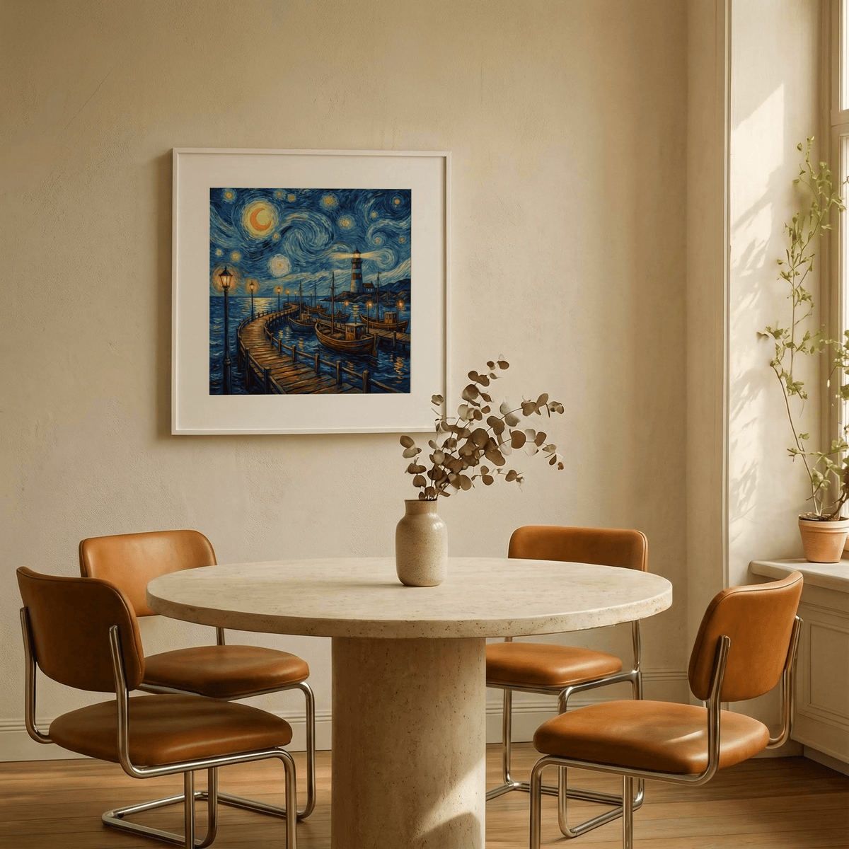 Impressionist Van Gogh Poster art print for dining room with Blue and Yellow