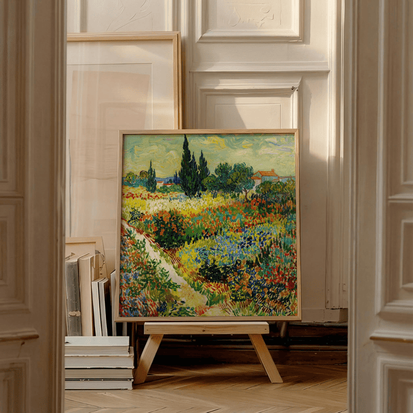 Multicolored Colorful Landscape Art Print with red accents for study decor