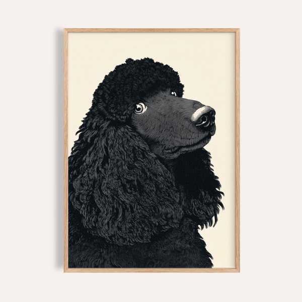Poodle Art Print in beige and black for living room wall art