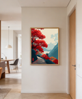Zen Mountain Poster styled on gallery wall beside neutral decor
