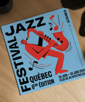 Jazz-themed Music Wall Art poster in Blue and Red for office décor