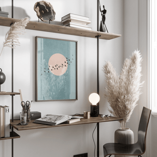 Wall Art Birds illustrated art print in pink and blue for nursery wall