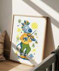 Zebra Playing Violin Poster for nursery with multicolored cheerful decor