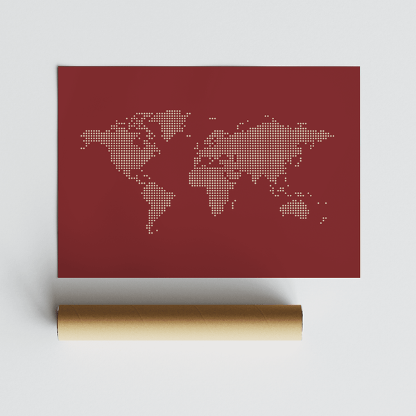 World Map Wall Poster for beige and red themed office wall art