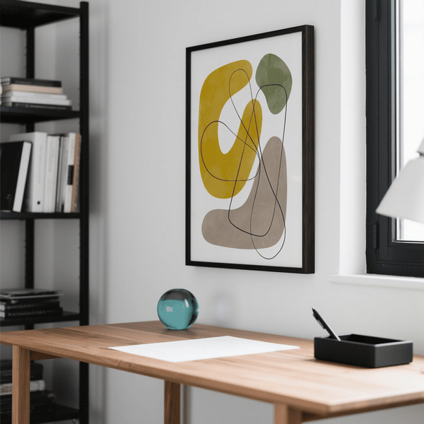 Geometric Abstract Wall Print in Green, Brown, and Yellow for hallway decor