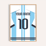Custom Football Shirt – Light Blue and White Stripes — wooden-frame main image
