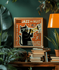 Jazz Cat Art Print, Orange, Black, Yellow tones, jazz themed art print