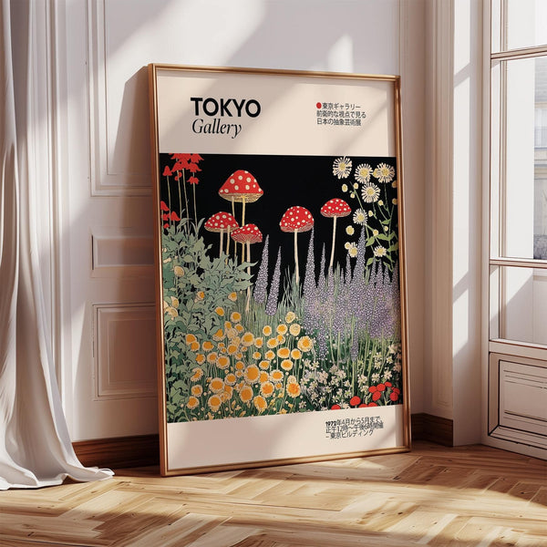 Enchanted Garden art prints Japanese with mushrooms and flora