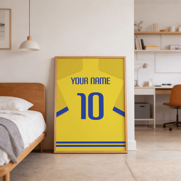 Minimal sports poster of a Sweden-style jersey back with bold number 10
