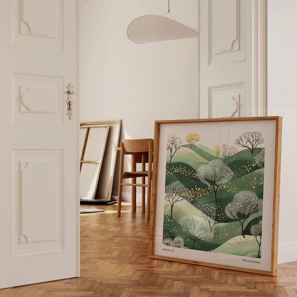 Large wall art green design inspired by Japanese minimalism