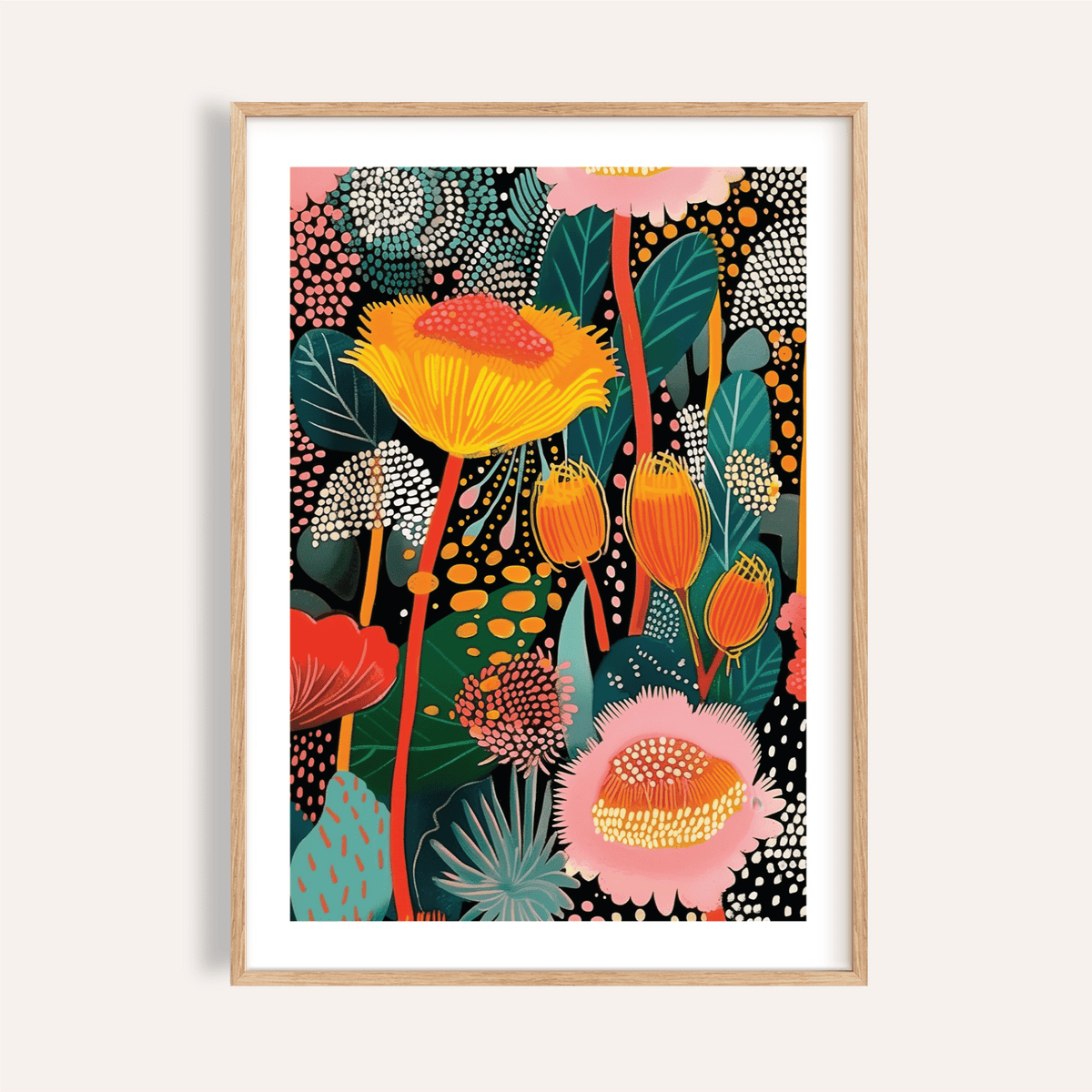 Colorful Wall Art with Multicolored wildflowers for living room print