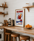 Retro kitchen Negroni Cocktail Print in Red Orange Blue as art print