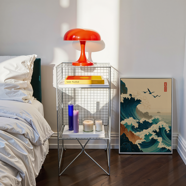 Layered ocean swell illustration with flying seabirds above spray