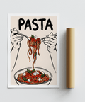 Vibrant Pasta Art Print with Black lines and Red highlights for dining room