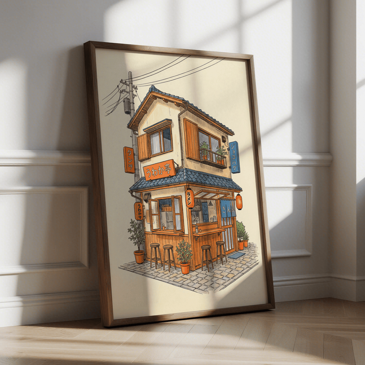 Japanese Restaurant Wall Art showing restaurant, Orange, Blue for kitchen art print