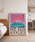 Japanese-inspired Mount Fuji wall art print with vertical text panel