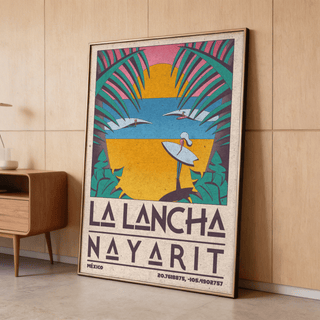 Closeup of Surfer Beach Art Print showing layered aqua and sand bands