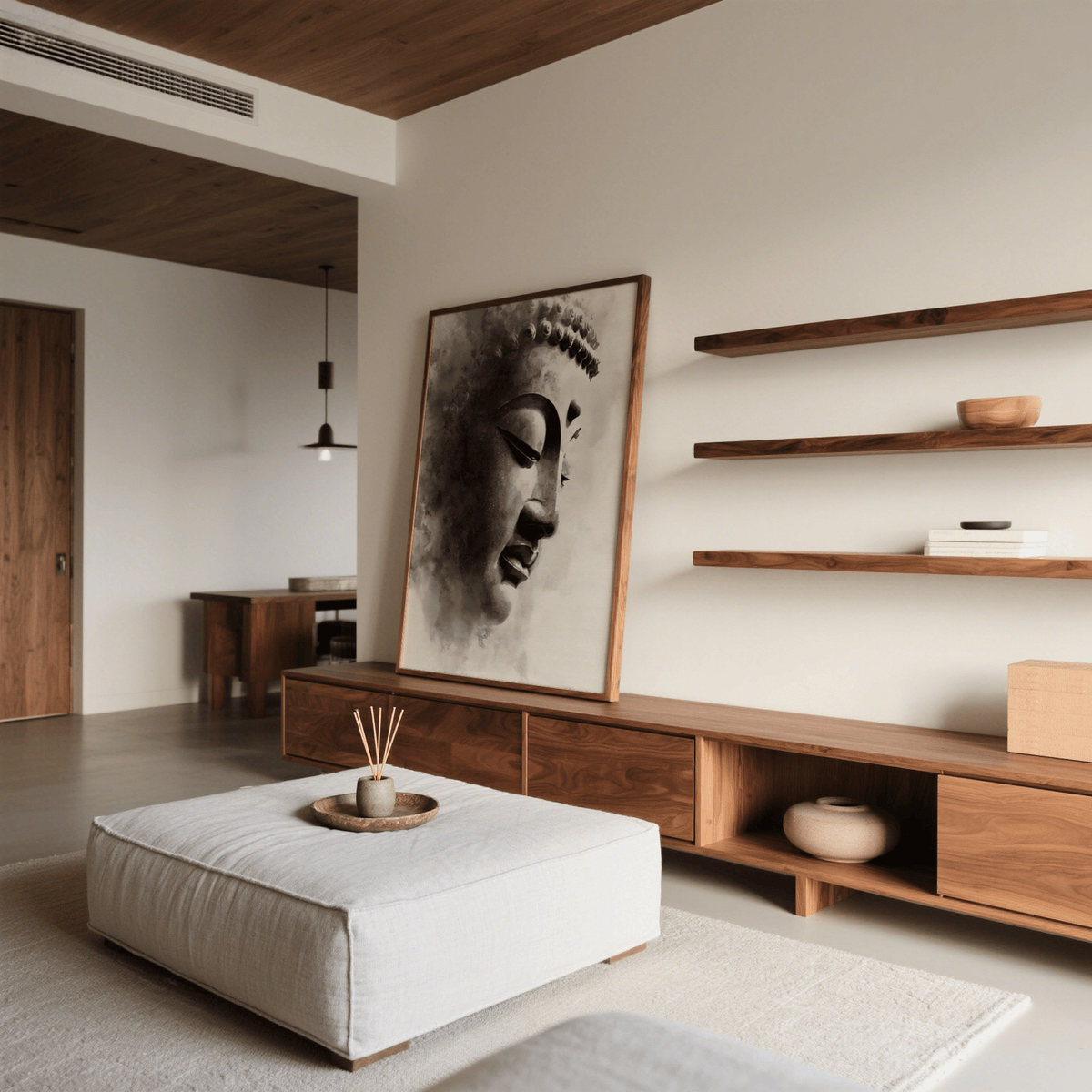 Zen Black and White Buddha Print for meditation room, gray, poster