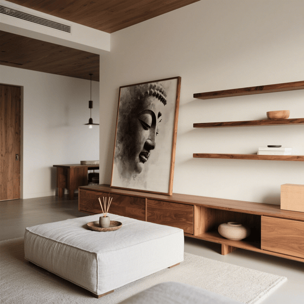 Zen Black and White Buddha Print for meditation room, gray, poster