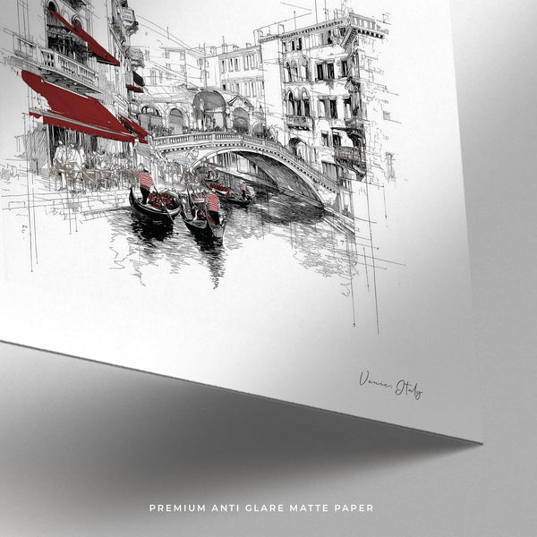 Square Venice Italy wall art with gondolas under stone bridge