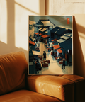 Showing Asian Market Wall Art print with long shadows and central perspective