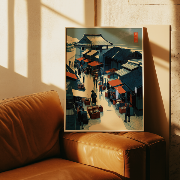 Showing Asian Market Wall Art print with long shadows and central perspective