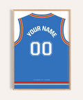 Front-facing Oklahoma City Thunder Basketball Jersey Poster with arched name text and 00 numbers