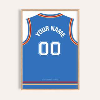Front-facing Oklahoma City Thunder Basketball Jersey Poster with arched name text and 00 numbers